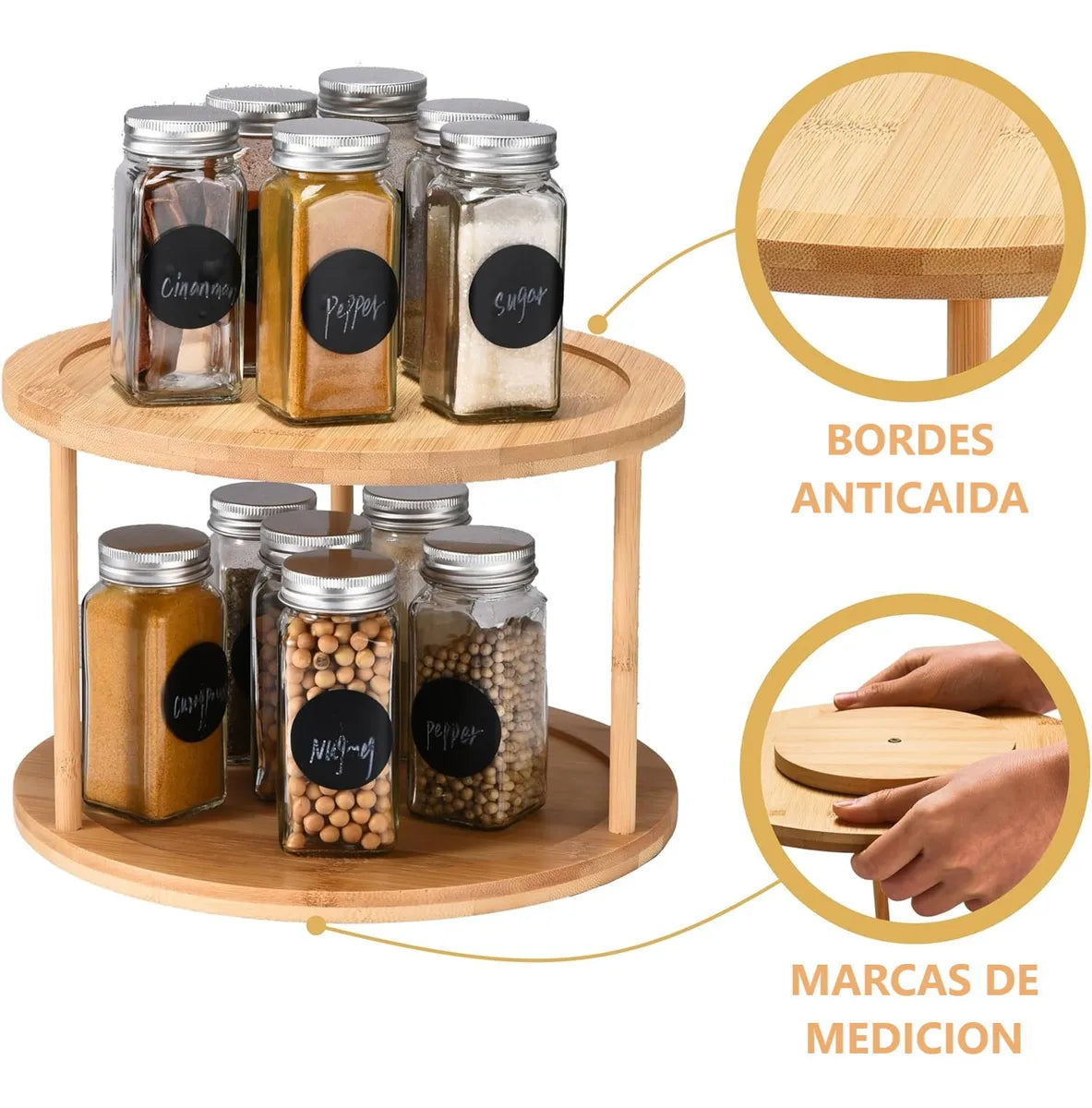 DuoSpin Bambu 360 -  Organizador De Cocina Giratorio 2 niveles