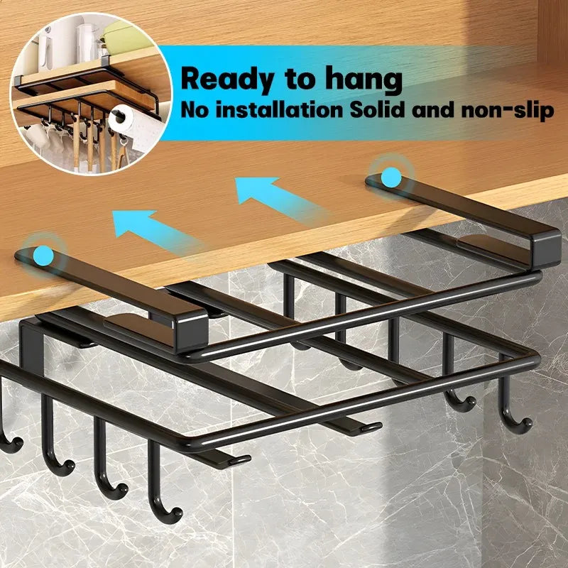 Soporte Colgador Organización Premium - Negro Liso Acero Inoxidable