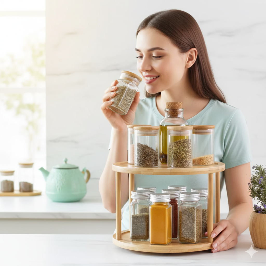 DuoSpin Bambu 360 -  Organizador De Cocina Giratorio 2 niveles