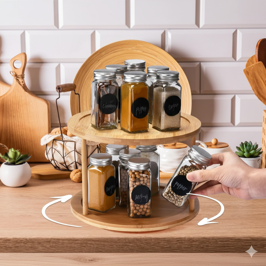 DuoSpin Bambu 360 -  Organizador De Cocina Giratorio 2 niveles